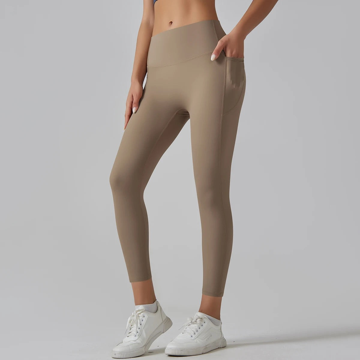 Grey High-Waist Ankle-Length Pocket Leggings