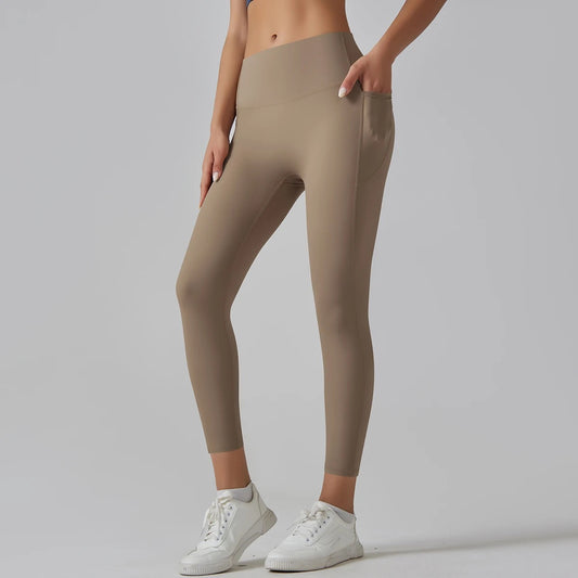 Cocoa Colour Ankle-Length Leggings with Pocket