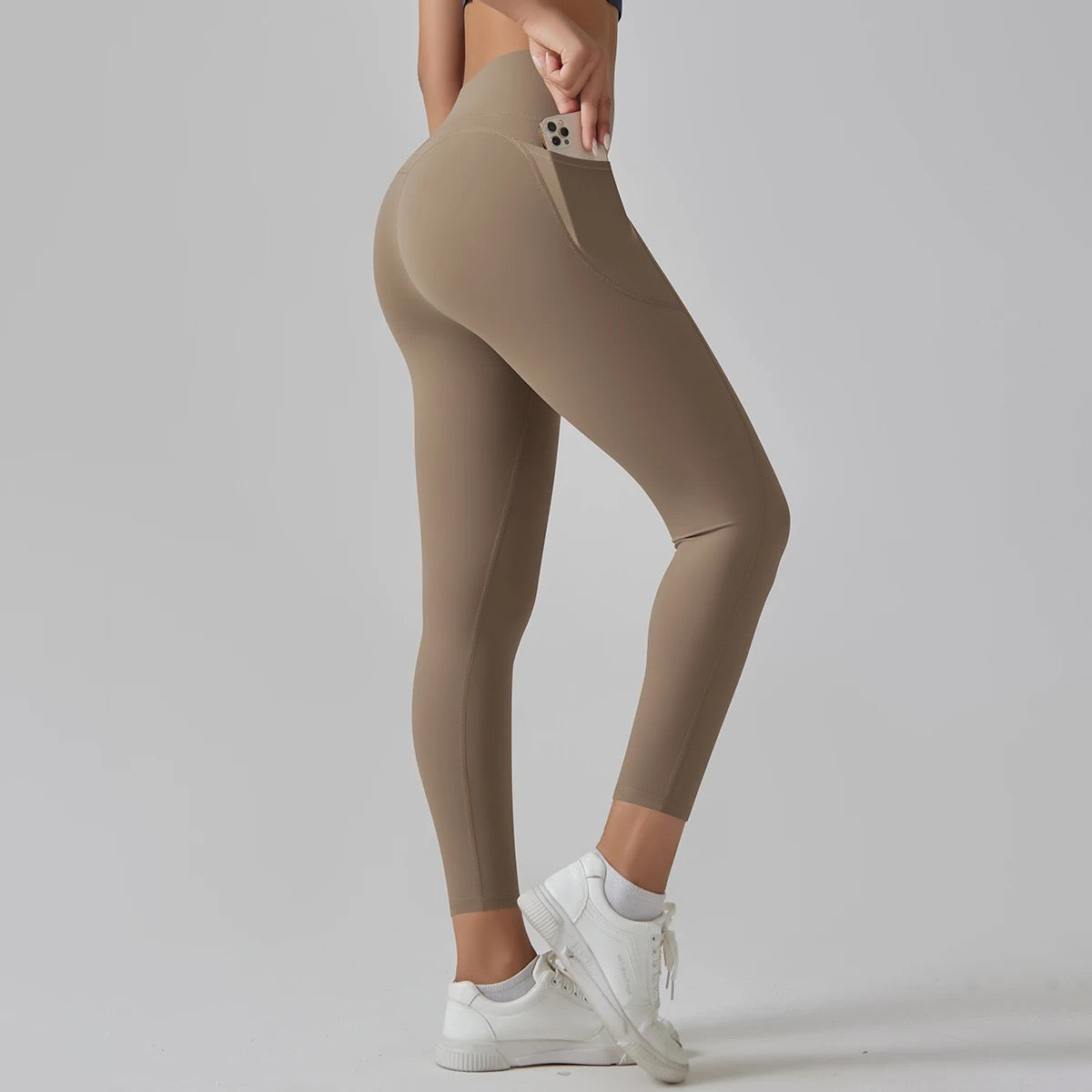 Grey High-Waist Ankle-Length Pocket Leggings