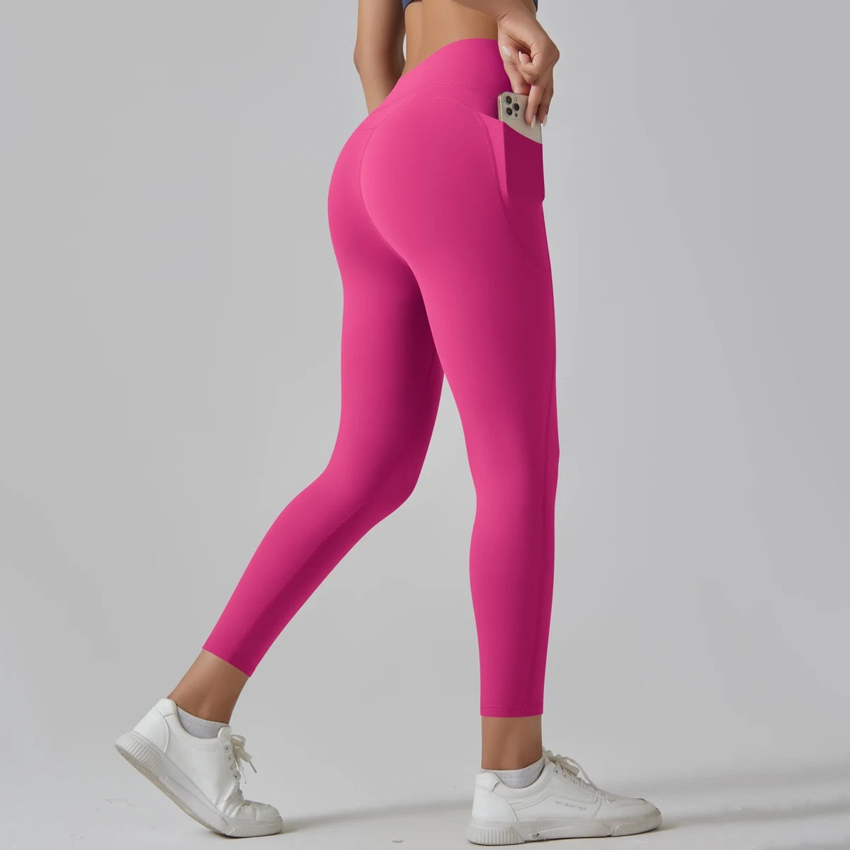 White High-Waist Ankle-Length Pocket Leggings