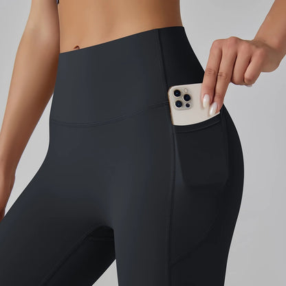 White High-Waist Ankle-Length Pocket Leggings