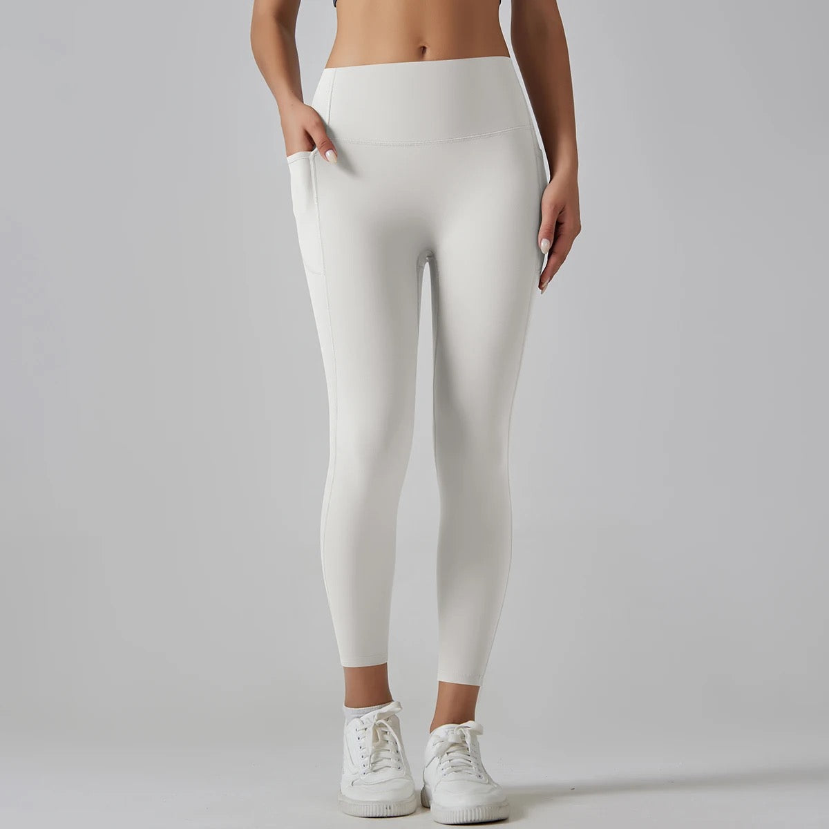 Grey High-Waist Ankle-Length Pocket Leggings