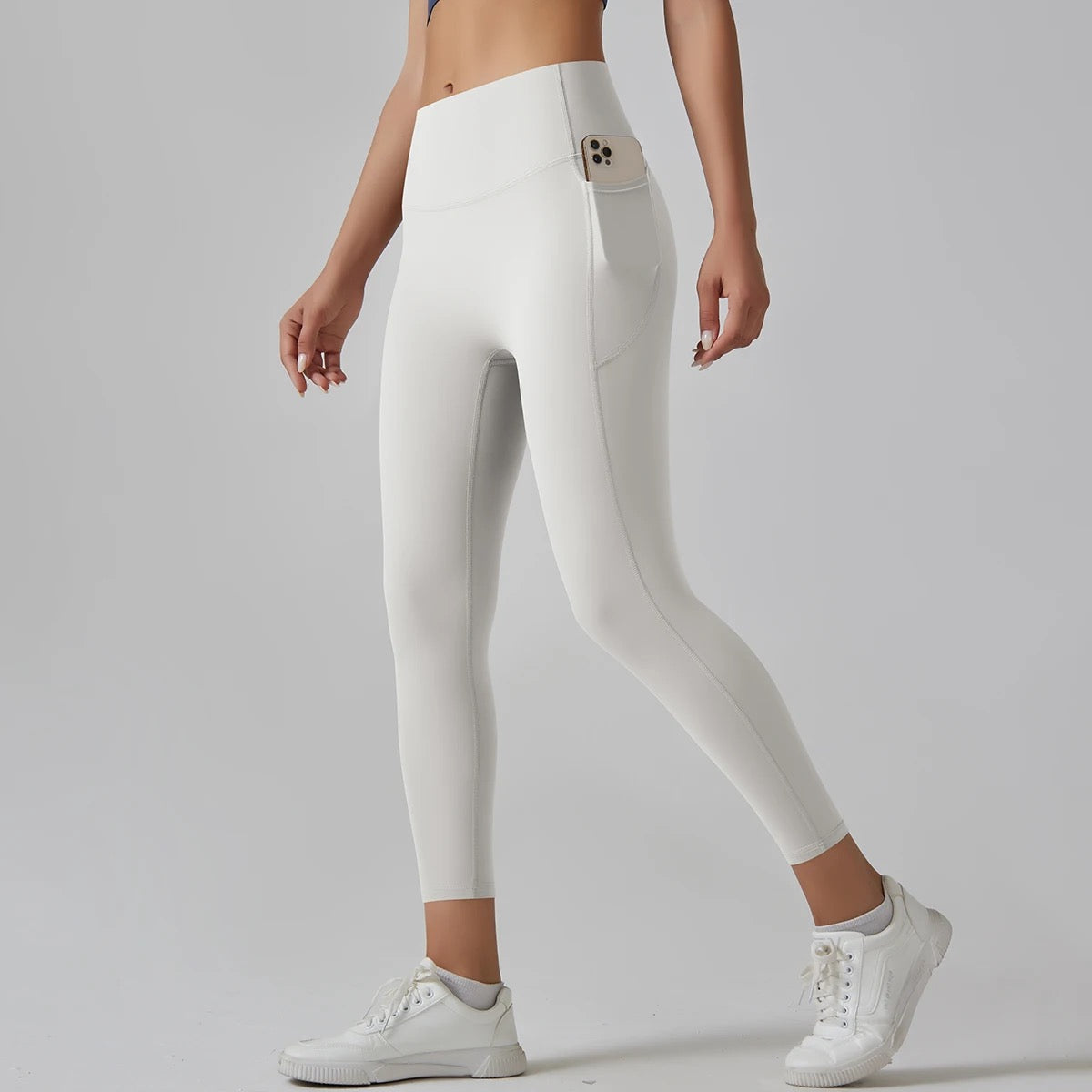 Grey High-Waist Ankle-Length Pocket Leggings