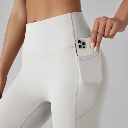 White High-Waist Ankle-Length Pocket Leggings