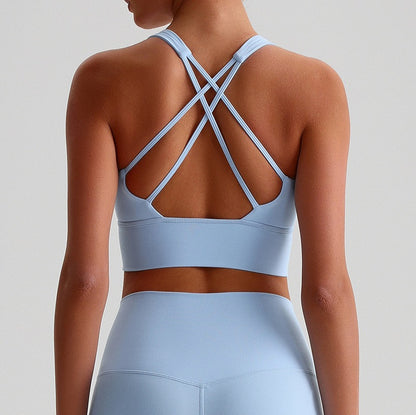 Light blue sports bra with crossback