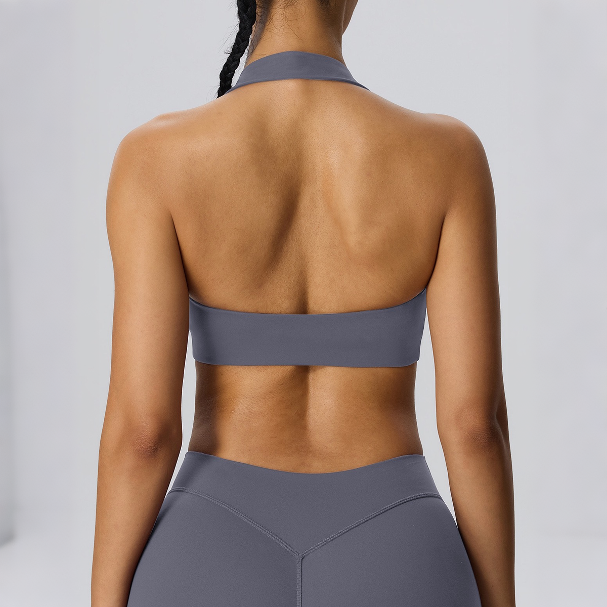 Open back halter yoga bra