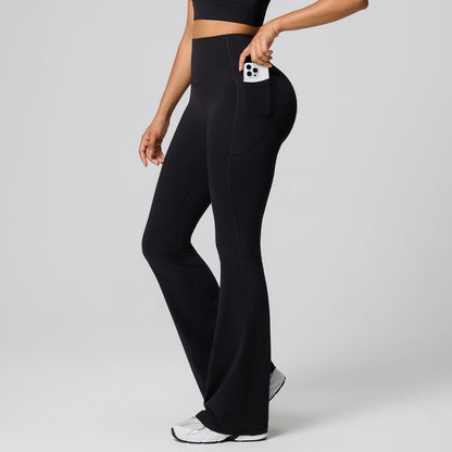 black Pilates flare leggings with pockets