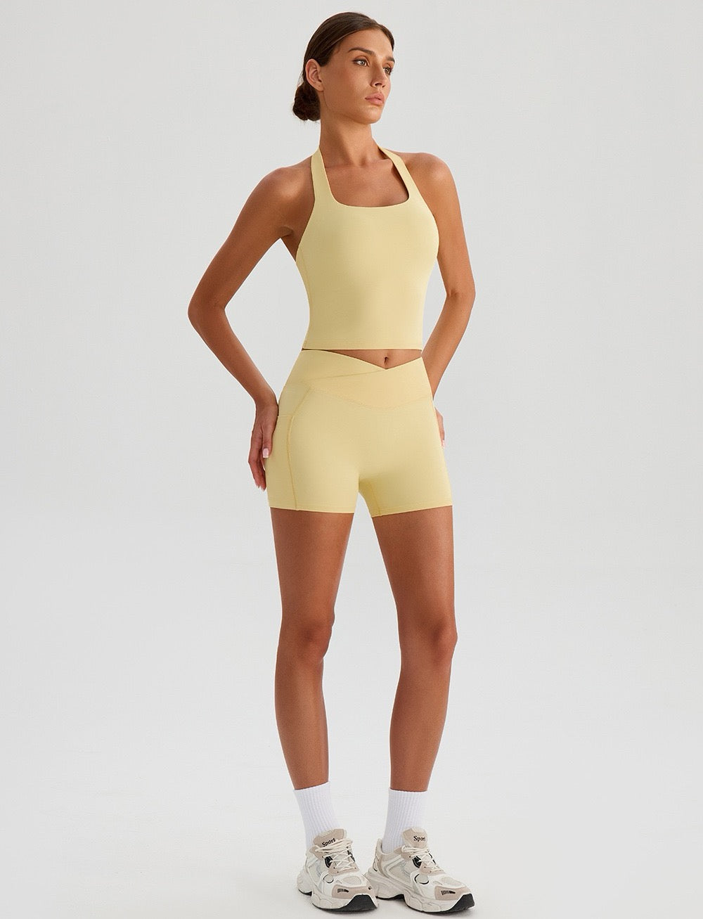 Pilates workout outfit yellow
