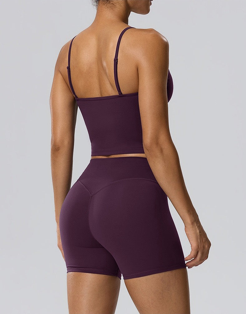 Purple adjustable strap gym top
