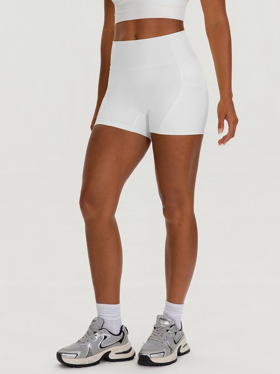 white  Quick dry active pocket shorts for women