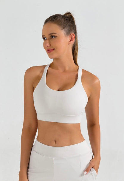 white racerback yoga bra with support