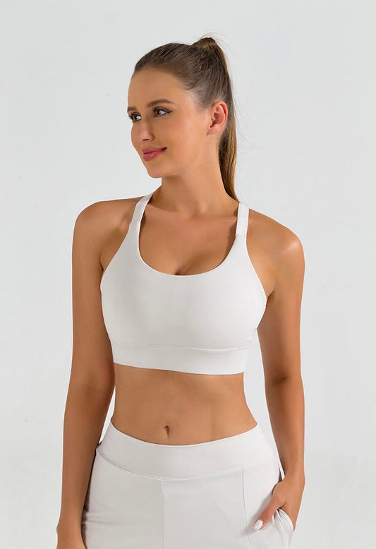 white racerback yoga bra with support
