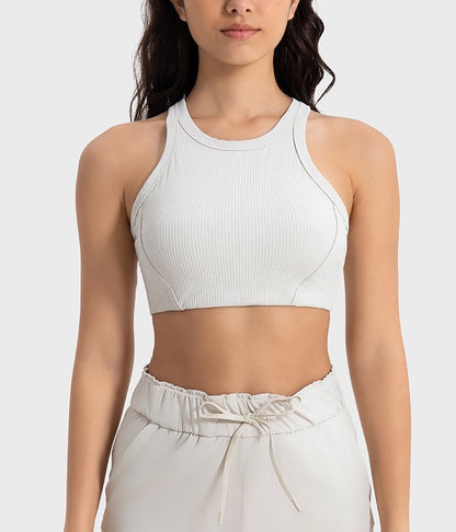 Ribbed high neck seamless sports bra