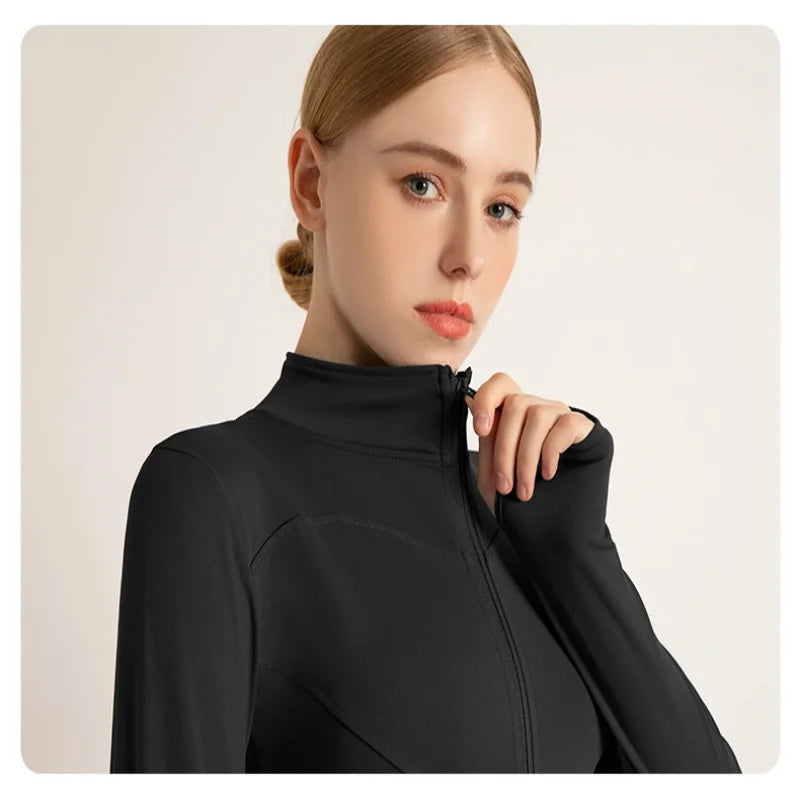 High Elastic Quick-Drying Sports Jacket with Vertical Collar - Slim Fit Yoga Top