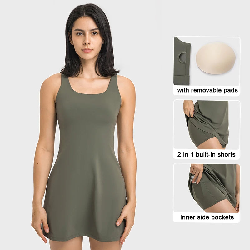 Women's 2-in-1 Tennis Dress with Built-In Shorts