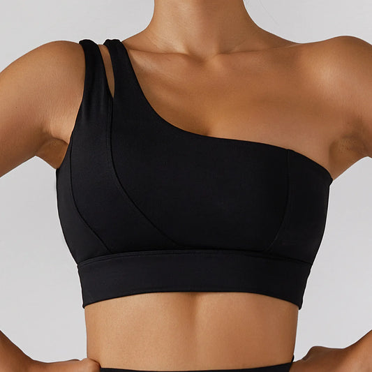 Breathable One-Shoulder Cutout Sports Bra