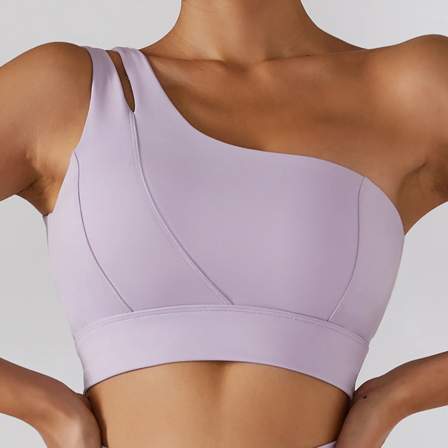 Breathable One-Shoulder Cutout Sports Bra