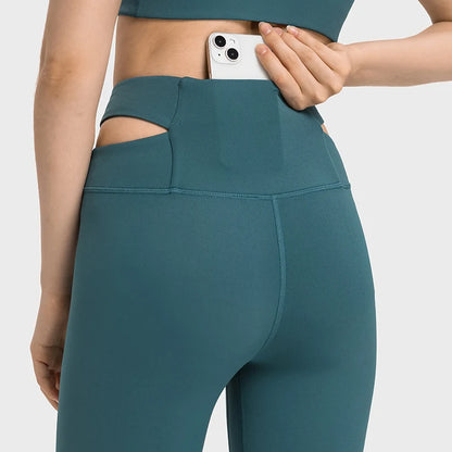 Sleek Crossover Waist Ankle Leggings with Hidden Pocket