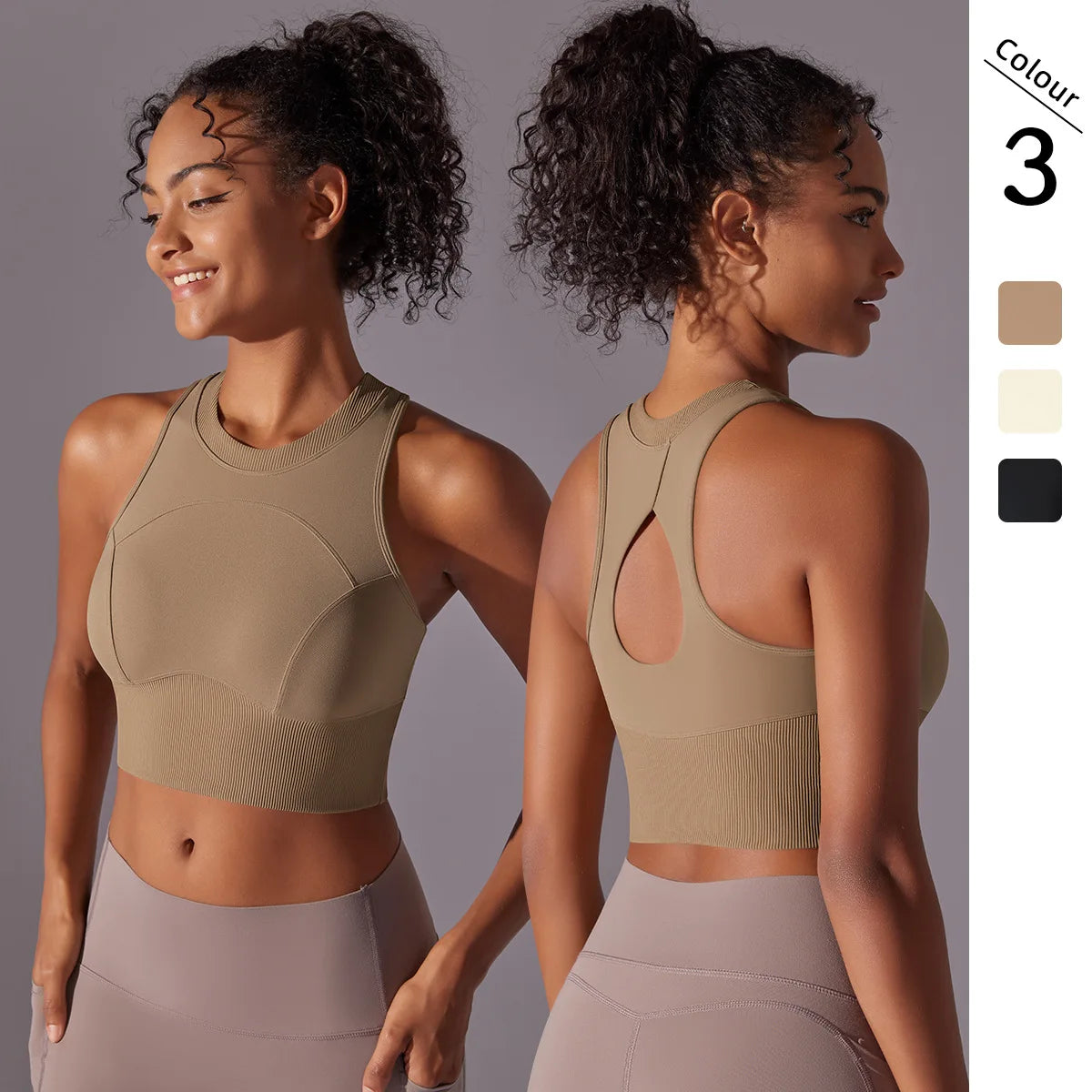 High-Impact Seamless Sports Bra with Racerback Design - 3 Colors Available