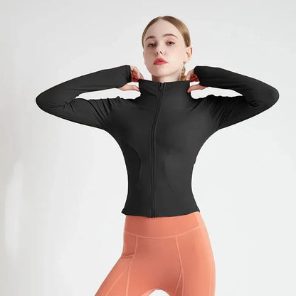 High Elastic Quick-Drying Sports Jacket with Vertical Collar - Slim Fit Yoga Top