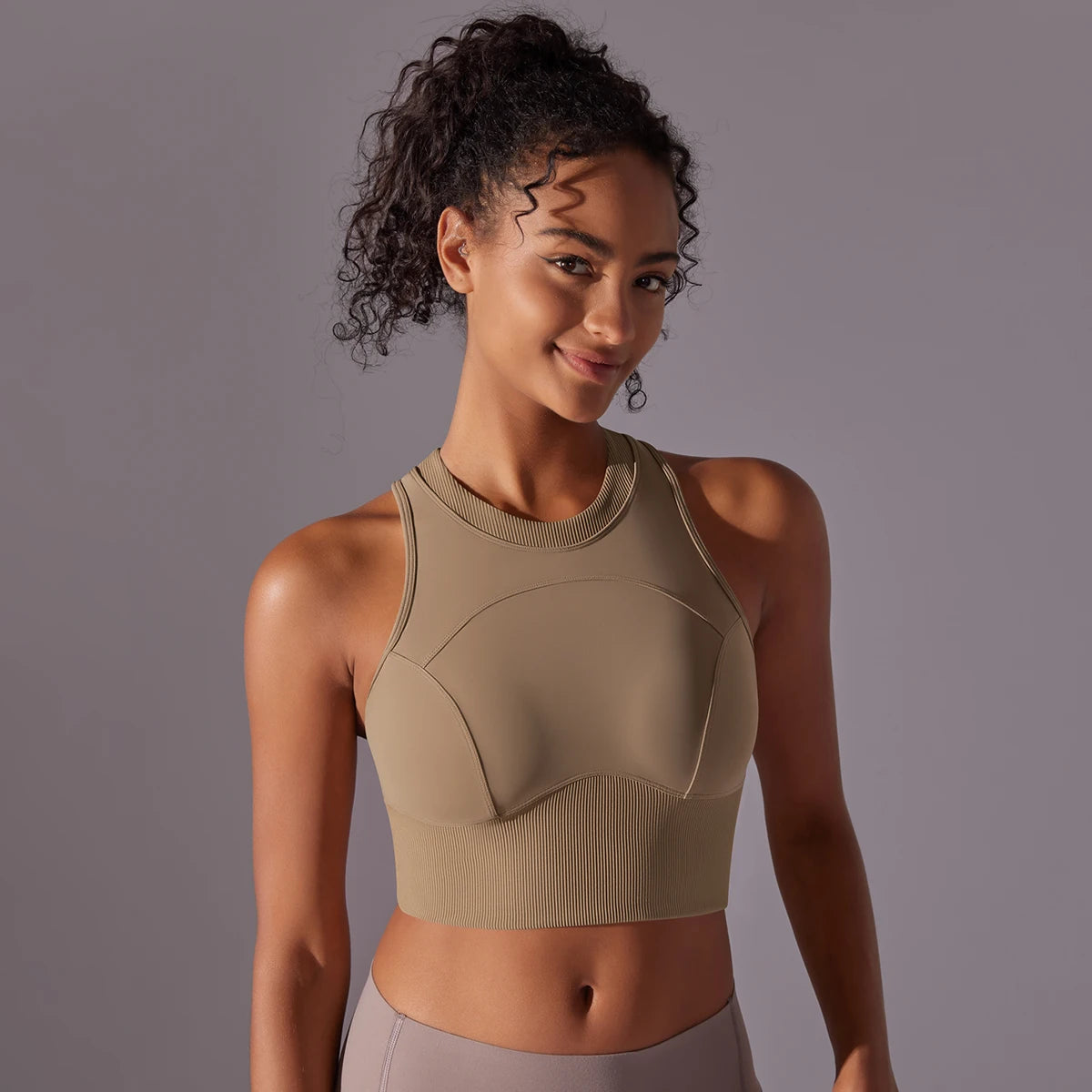 High-Impact Seamless Sports Bra with Racerback Design - 3 Colors Available