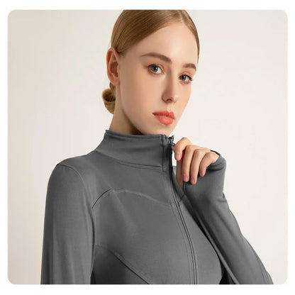 High Elastic Quick-Drying Sports Jacket with Vertical Collar - Slim Fit Yoga Top