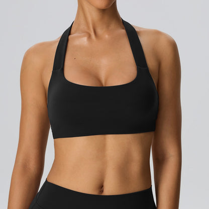 Square neck halter fitness bra accent collarbone