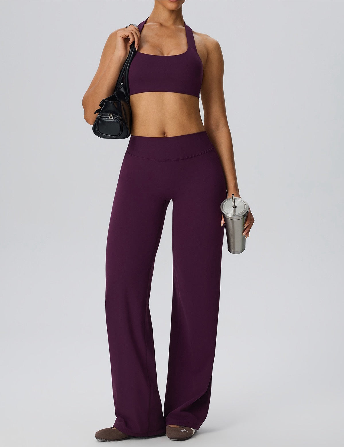 Square neck halter sports bra no slip removable padding