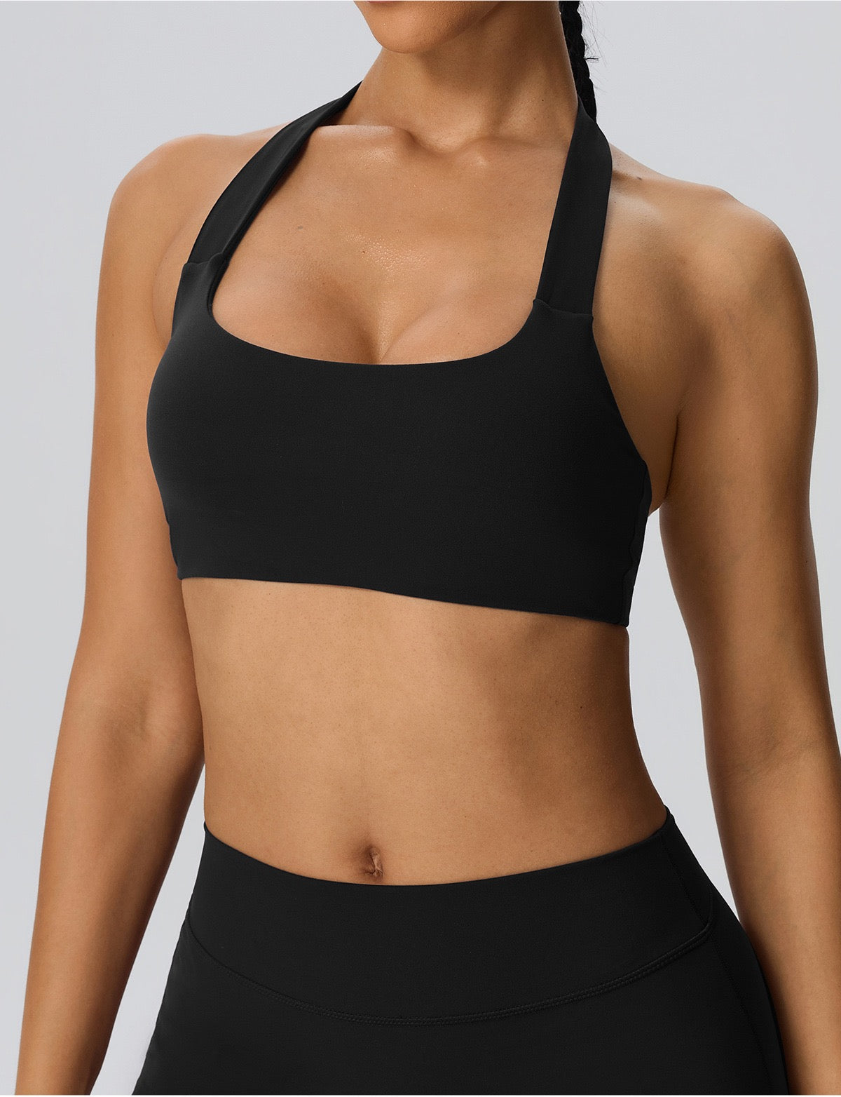 Stylish halter neck workout bra square neckline