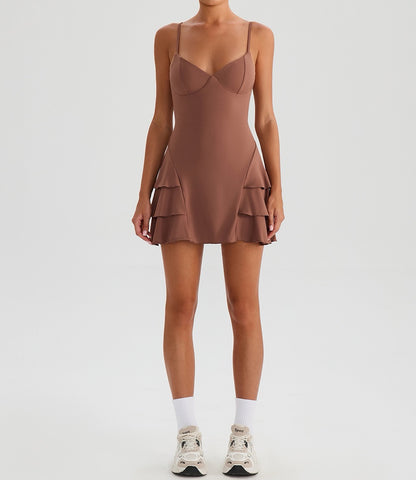 Tiered Ruffle Flowy Dress in brown