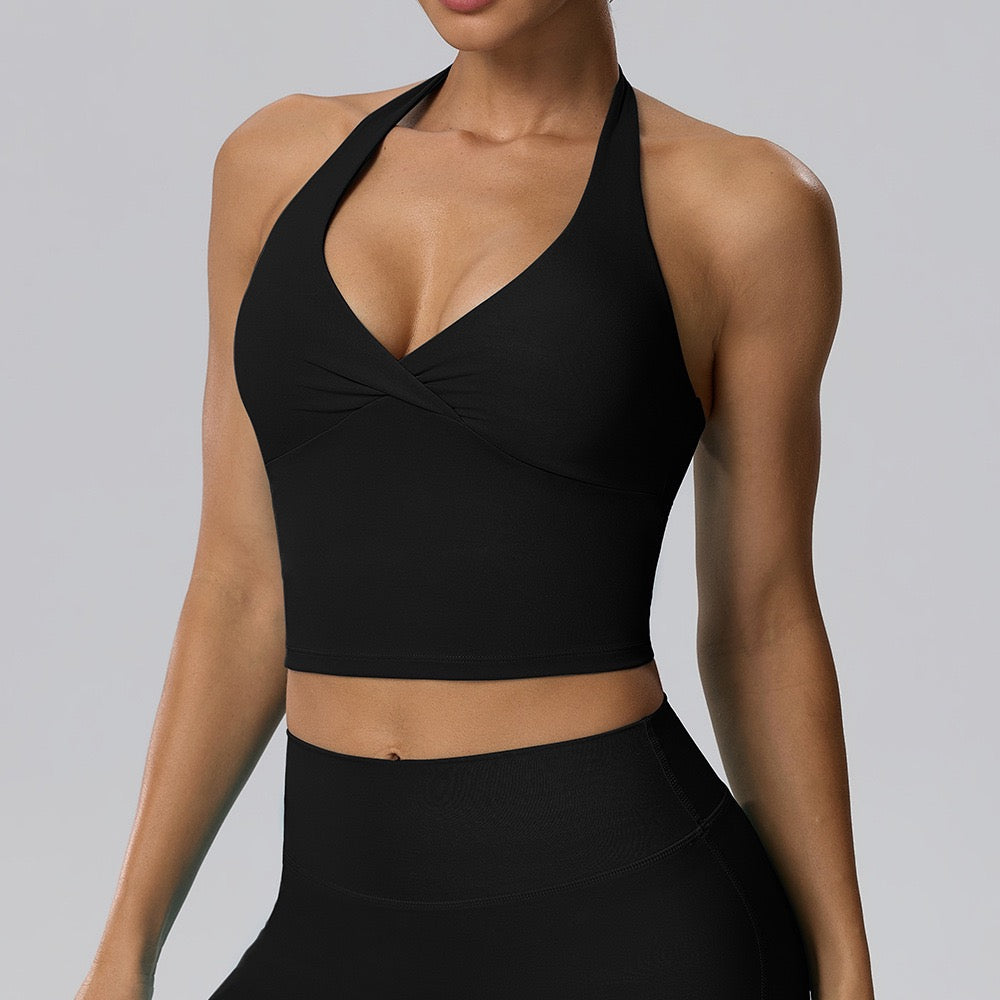 Twist Front Halter Neck Activewear Top