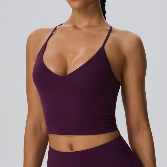 V Neck Cropped Yoga Tank Top