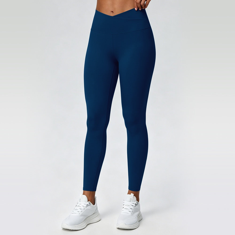 V cross waist leggings navy blue