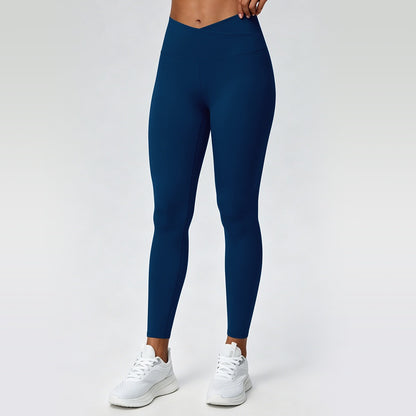 V cross waist leggings navy blue