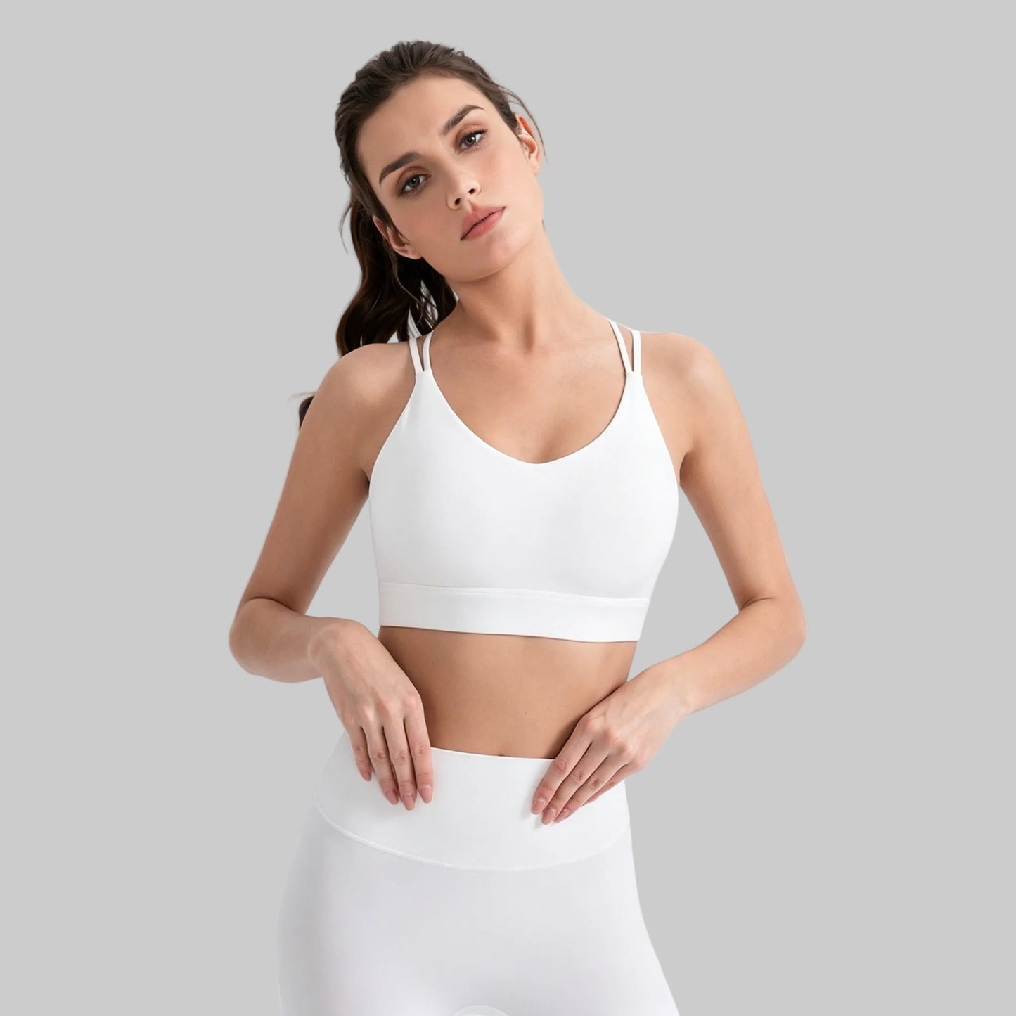V neck workout bra white