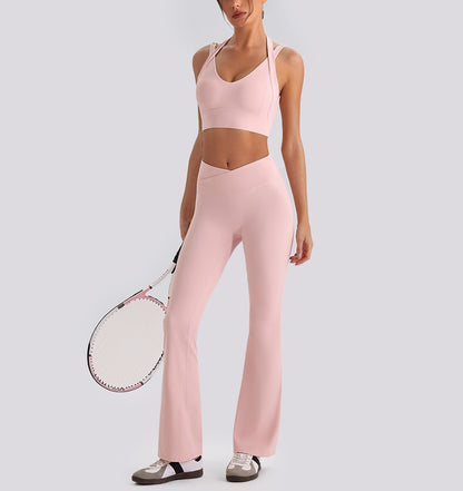 V waist flare leggings pink