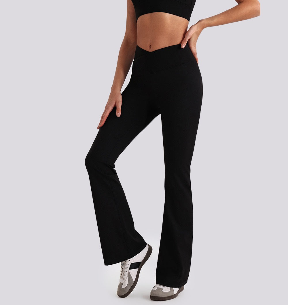 V waist flare leggings black