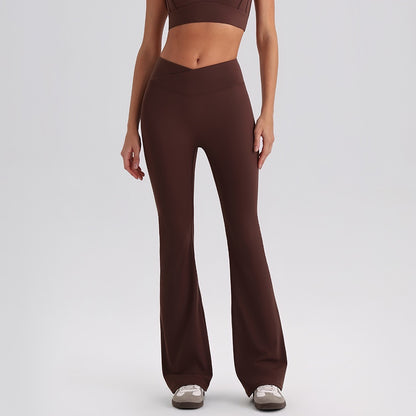 brown V waist flare pants women