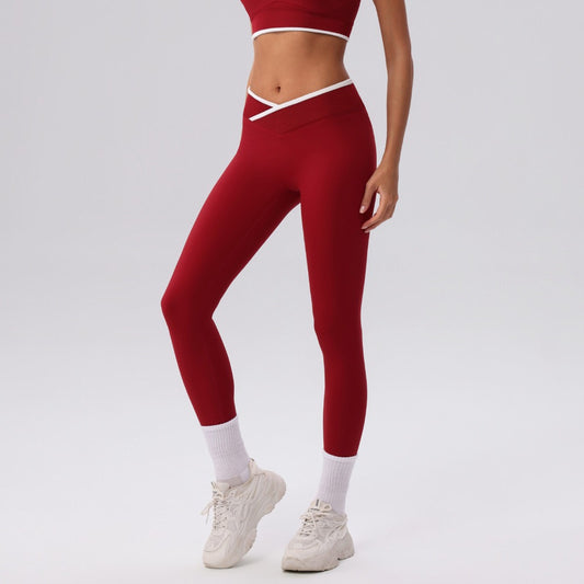 V waist leggings wine red
