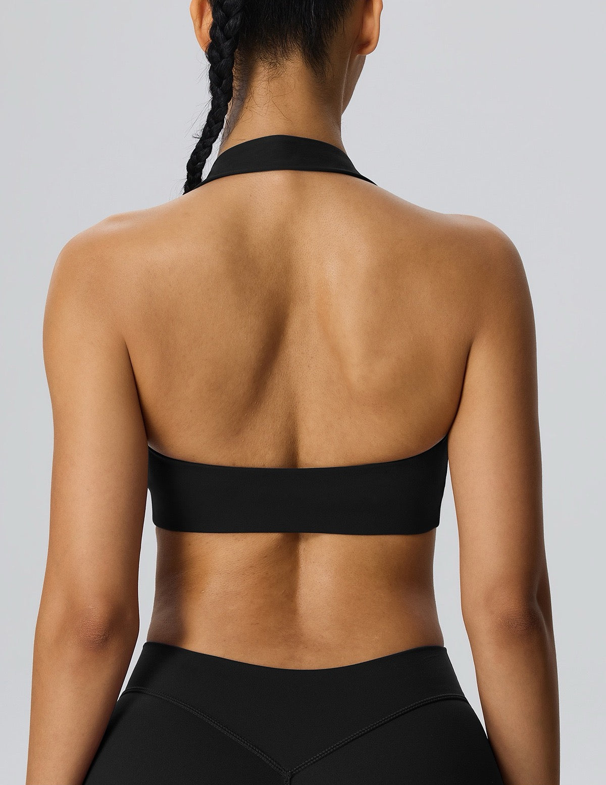 Women halter sports bra flat one line back design