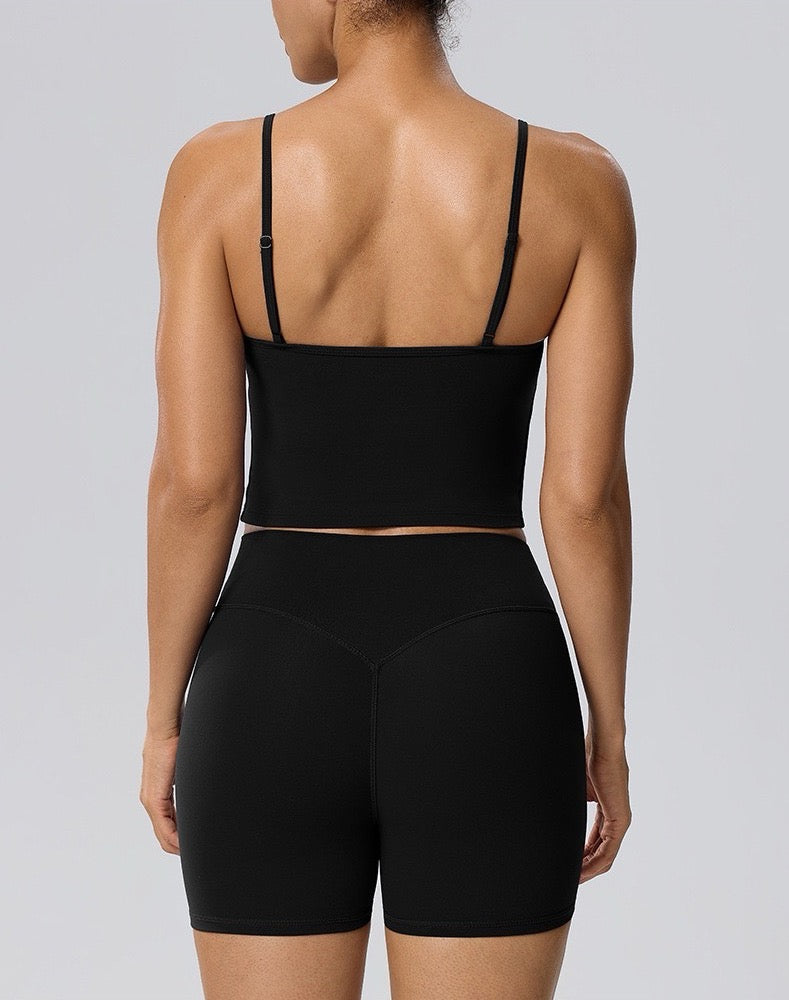 Women's black yoga sports bra tank with removable pads