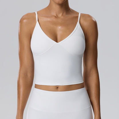 Women's white V-neck workout tank top