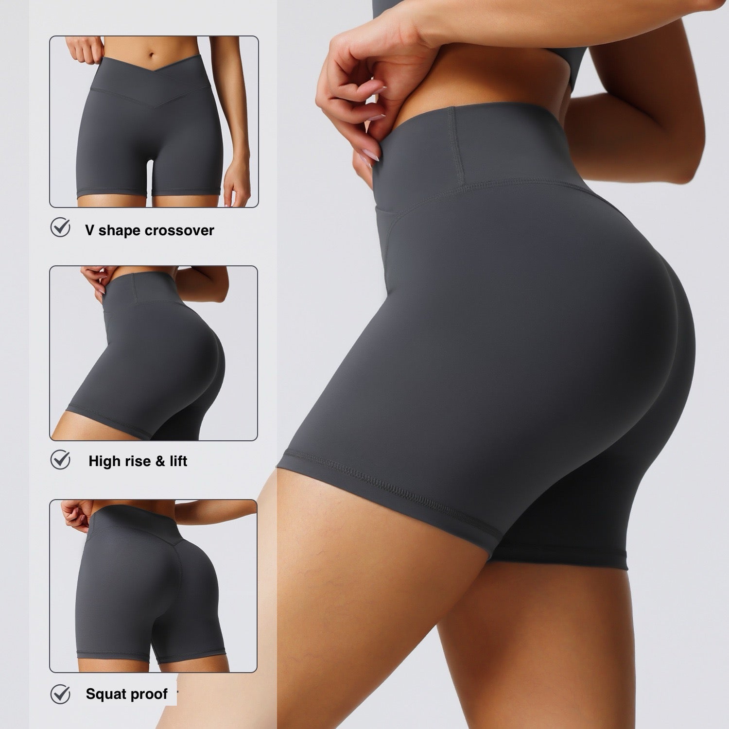Womens high-waist active shorts grey colour