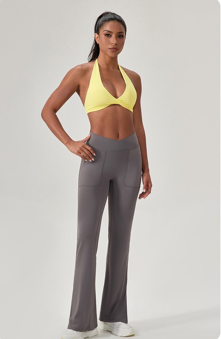 yellow sports bra twist front