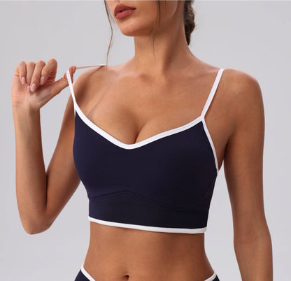 adjustable strap sports bra navy blue