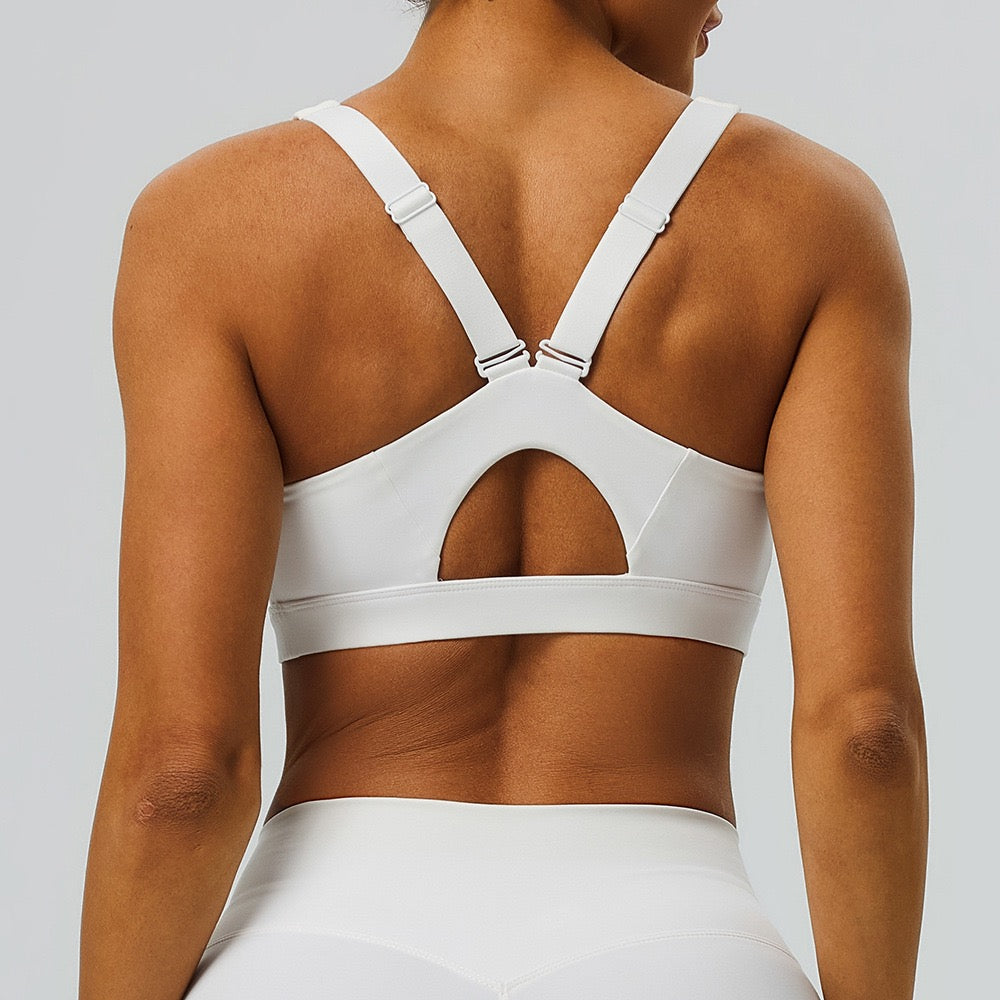 adjustable strap sports bra white