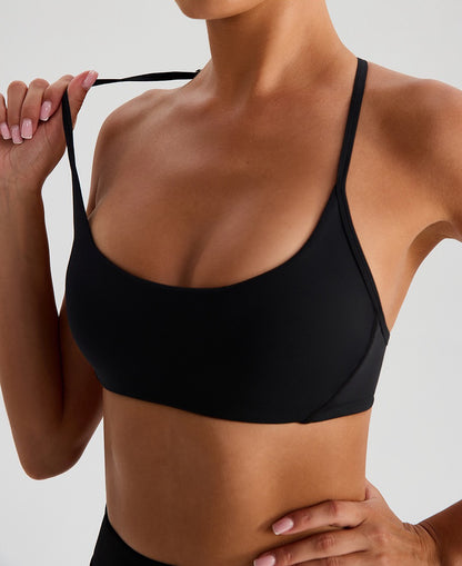 black adjustable strap yoga bra