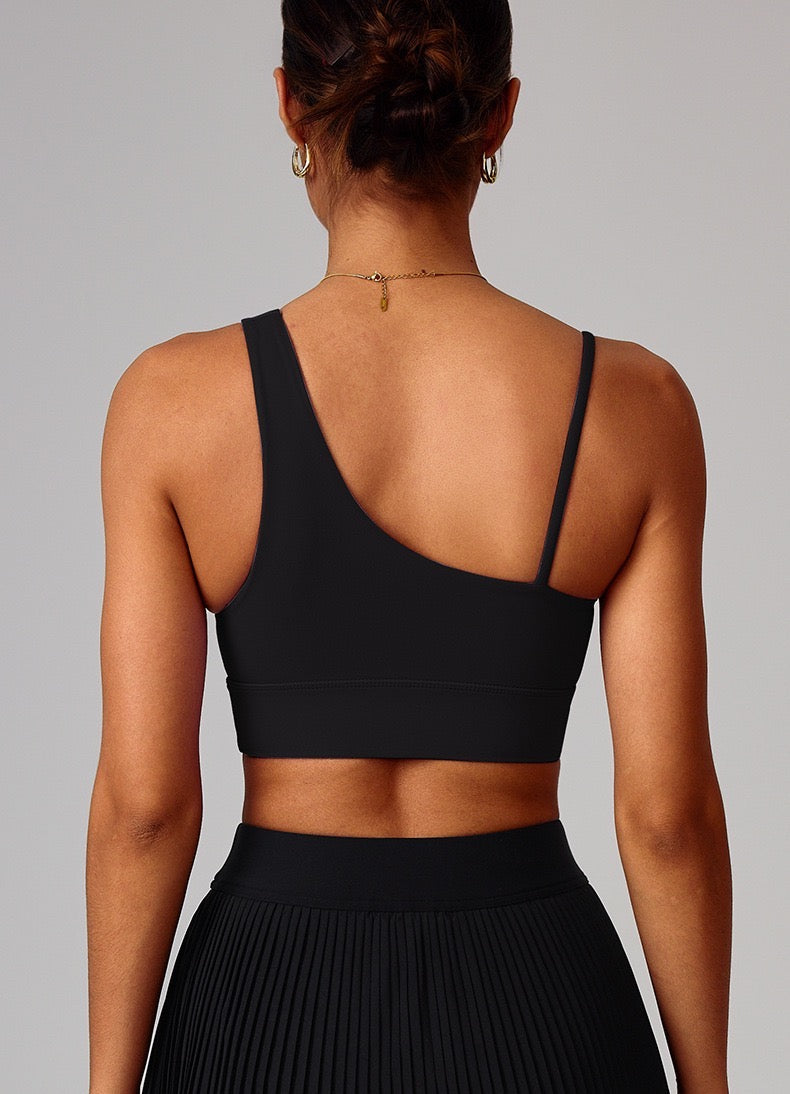 asymmetric one shoulder sports bra in black