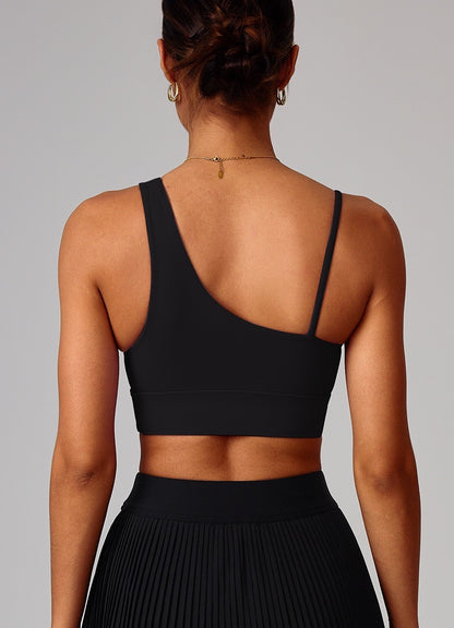 asymmetric one shoulder sports bra in black