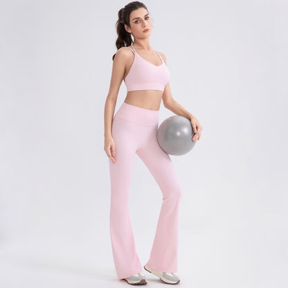pink athleisure flare pants